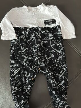 Balmain Baby Monochrome Logo One-Piece - Black & White